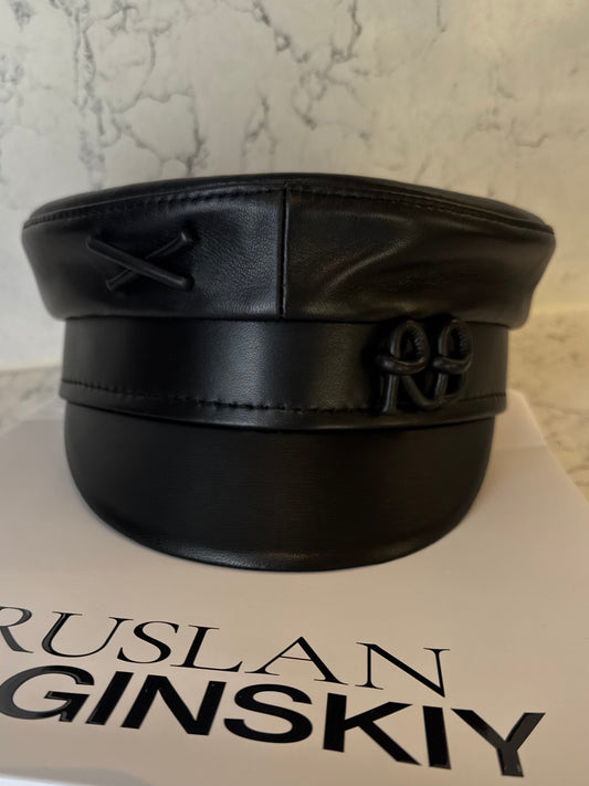Ruslan Baginskiy Black Leather Baker Boy Cap