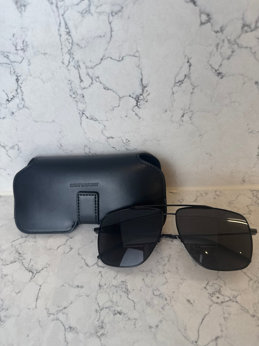 Saint Laurent Black Geometric Aviator Sunglasses with Case