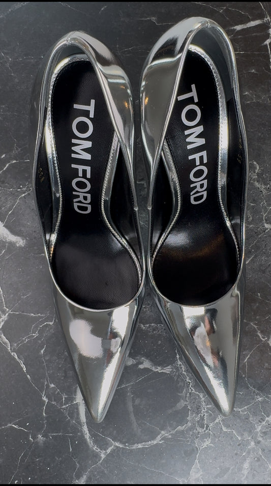 Tom Ford Silver Mirror Leather Pointed-Toe Stiletto Pumps