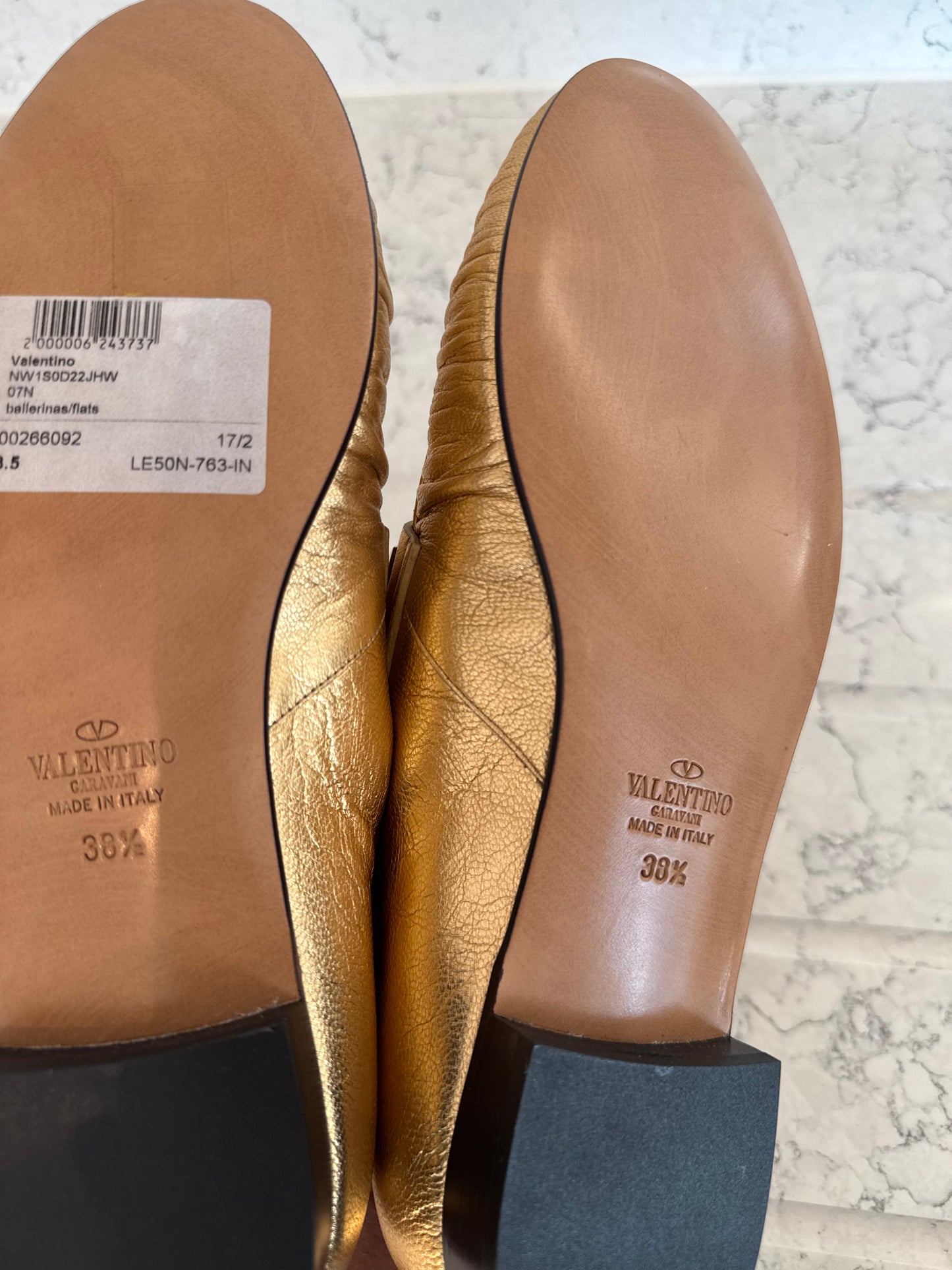 Valentino Garavani Roman Stud Metallic Gold Leather Loafers.