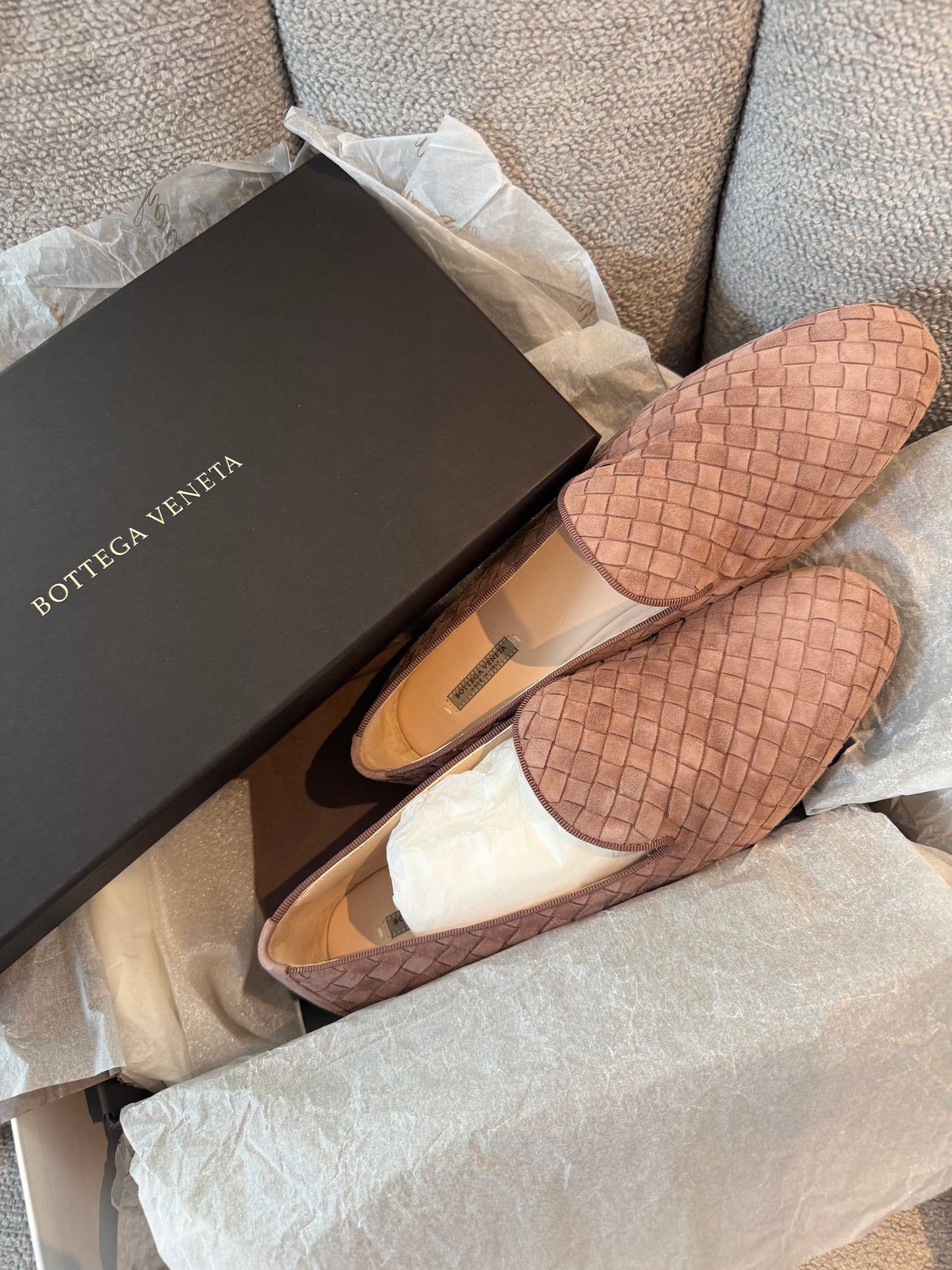 Bottega Veneta Intrecciato Suede Loafers – Dusty Rose