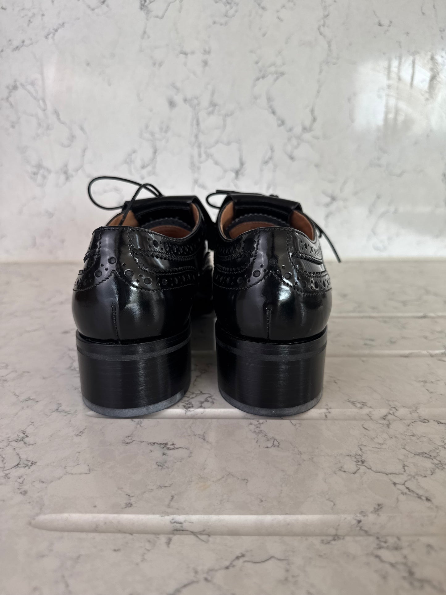 Church’s Black Leather Brogue Derby Shoes with Kiltie Fringe | Made in England | Authentic